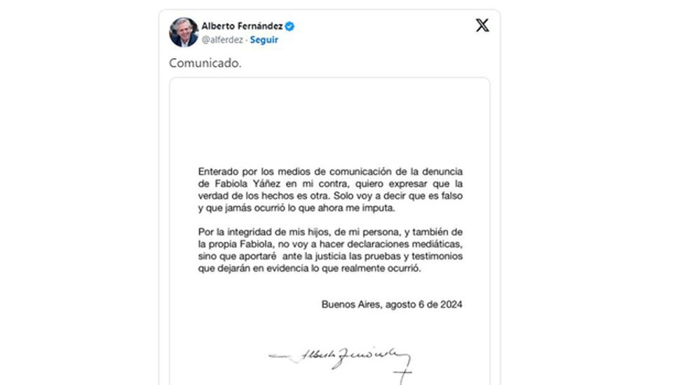 Alberto Fernández desmintió a su exesposa: “La verdad de los hechos es otra”