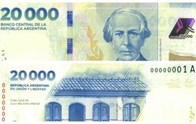 Ya circula en la calle el nuevo billete de 20.000 pesos