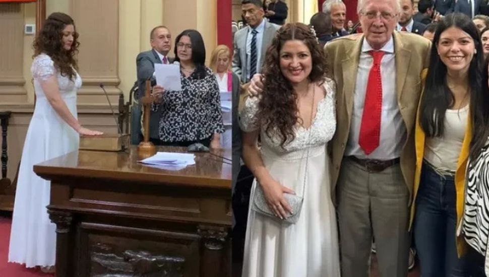 Una diputada se puso el vestido de novia para asumir su banca