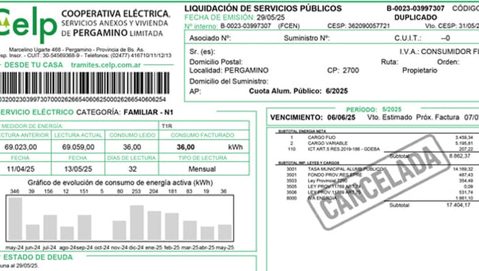 La factura de la Celp cambia de diseño