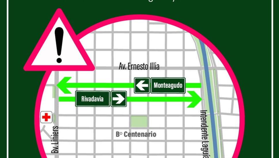 Barrio Centenario: cambios en el sentido de circulación de las calles Monteagudo y Rivadavia