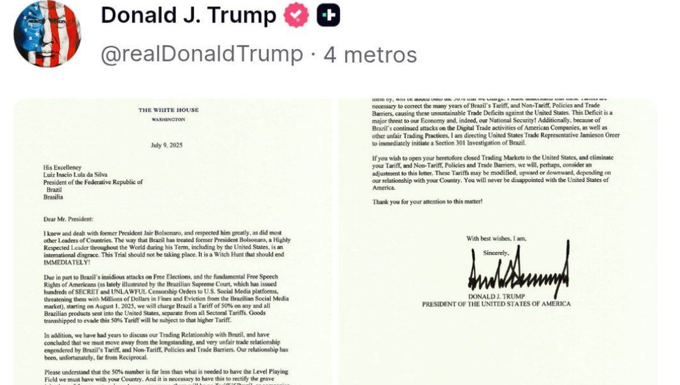 Trump impuso aranceles del 50 % a las exportaciones de Brasil